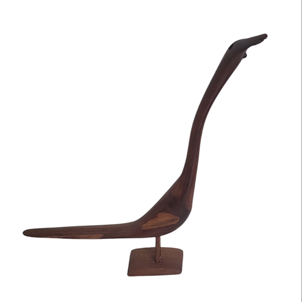 Carved Wood Bird Sculpture Figurine Log Neck 1980s Made Jamaica Mid Century